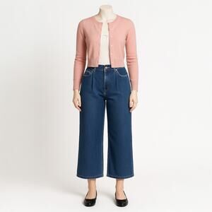 Banana Republic High Rise Pleated Wide Leg Crop Jeans Size 12 31 Baggy